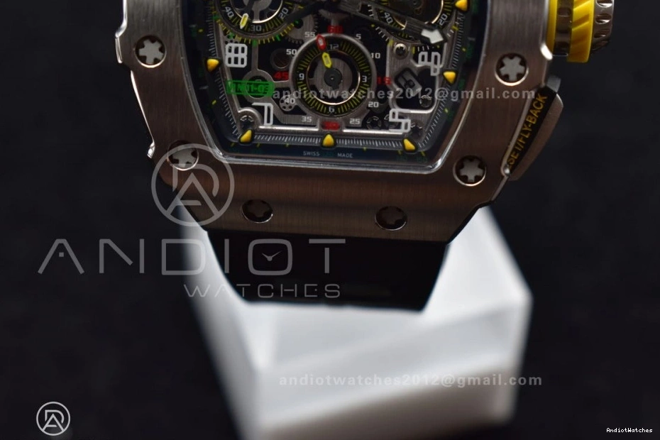 Strap V Chrono A7750 RM011 SS Sophisticated Rubber Crystal Edition Best Dial 1:1 KVF 1025 Black Black on 0915